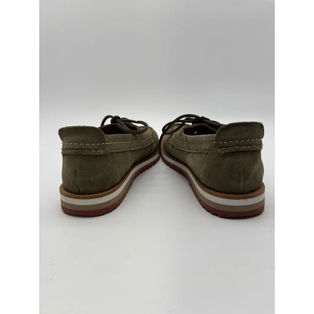 Clarks Mens Suede Boat Shoes Olive Green Red Serrated Sole Loafers 8.5